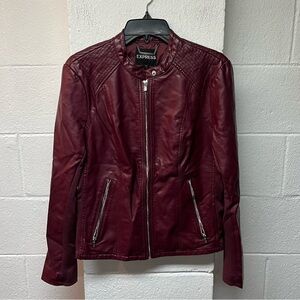 Express Women's Deep Red Leather Jacket. Size Large